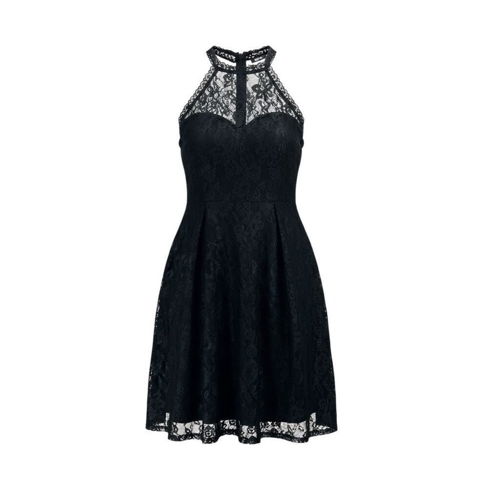 Whimsigoth, Grunge Fairy, Coquette Black Lace Halter Mini Dress Pleated Skirt 8